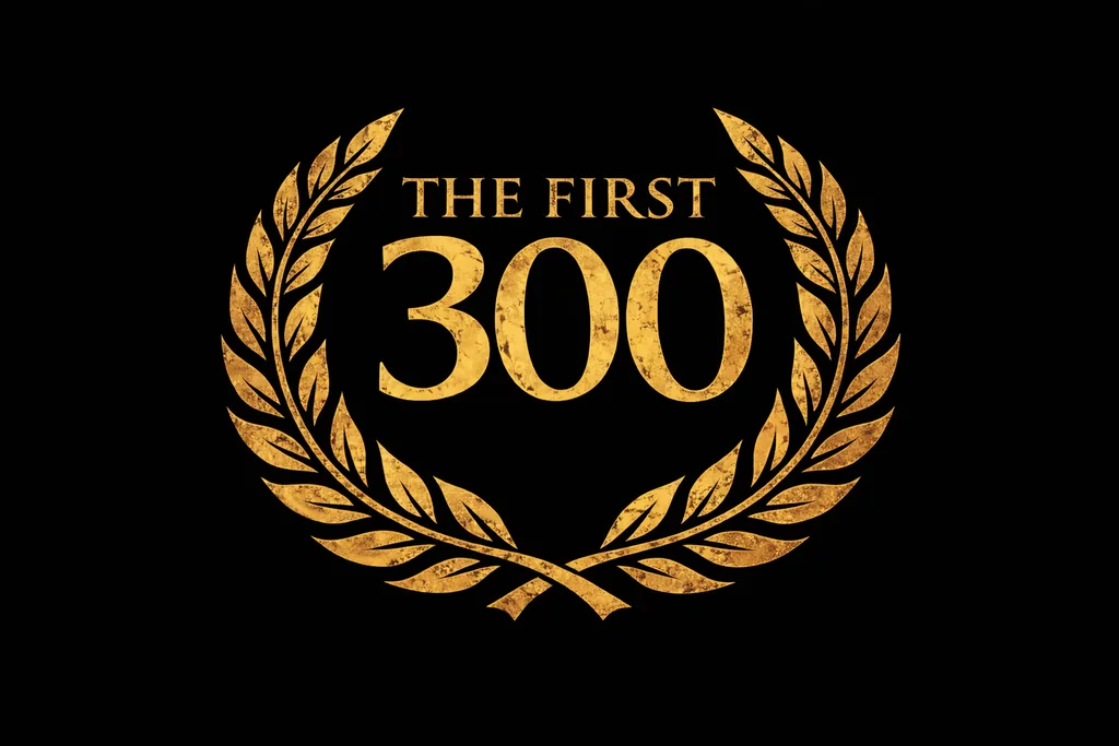 The First 300 laurel emblem